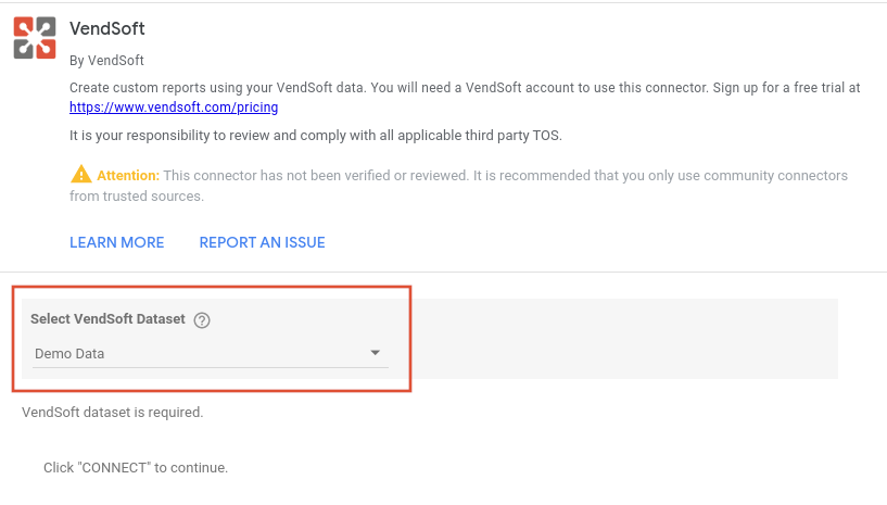 VendSoft Google Data Studio Connector Step 5