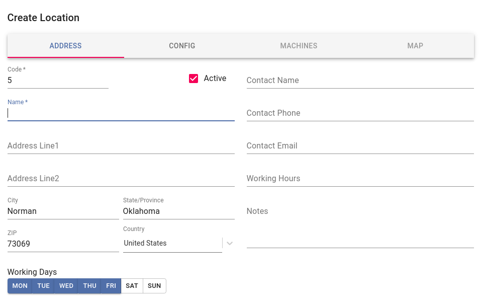Create Location VendSoft