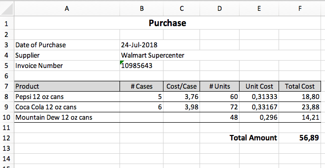 Purchase Exported to Excel