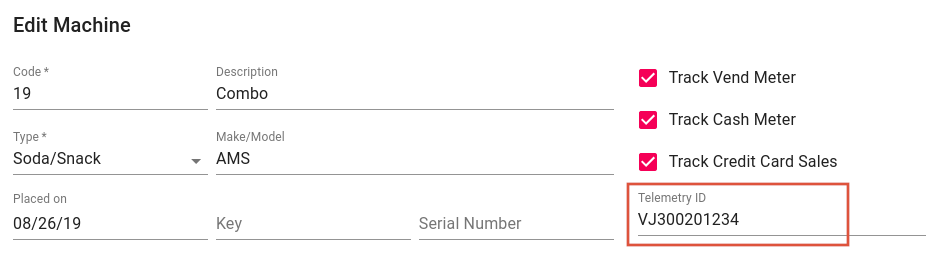 Edit machine screen telemetry id field