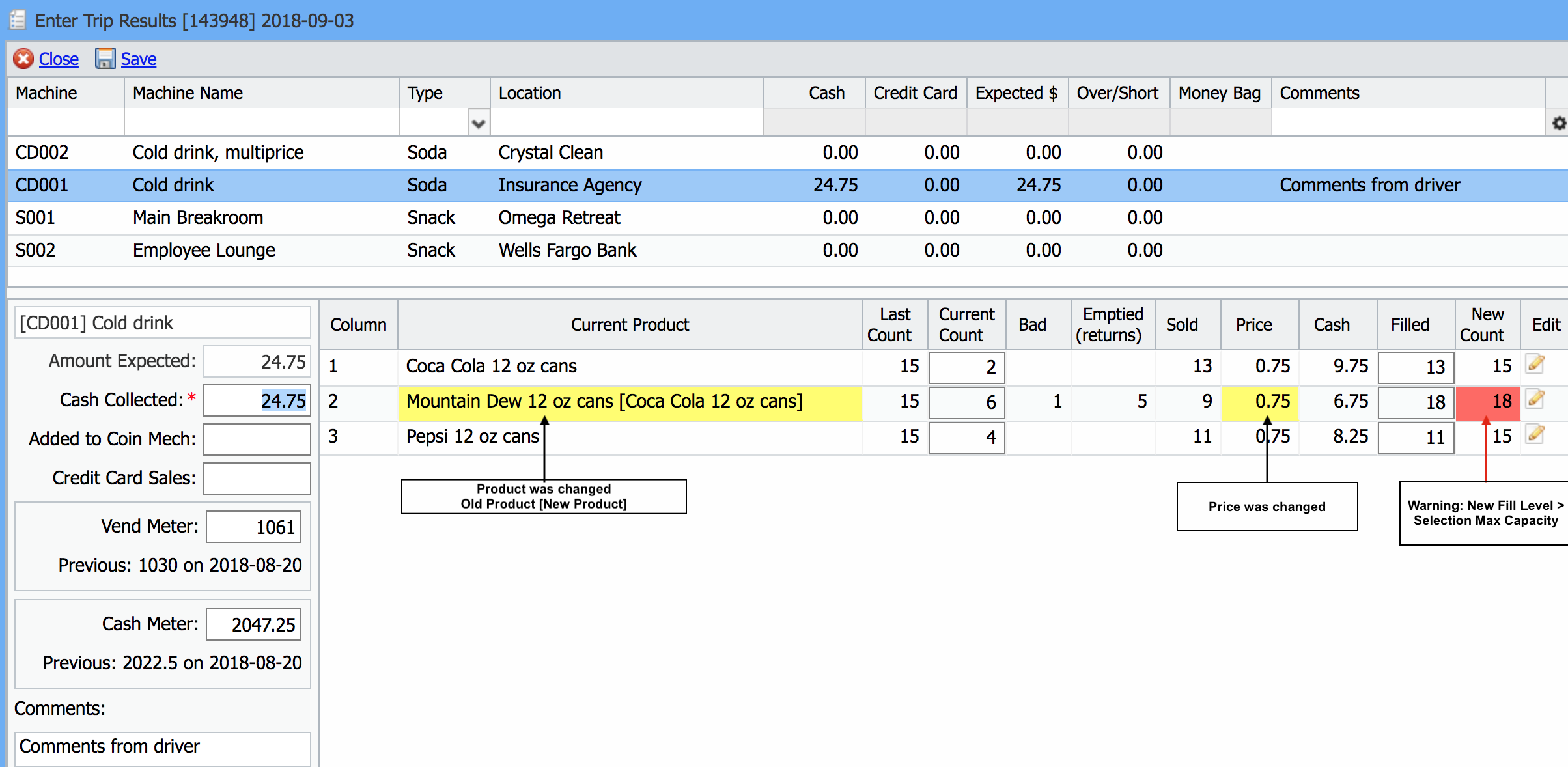 Trip Results - Change Product